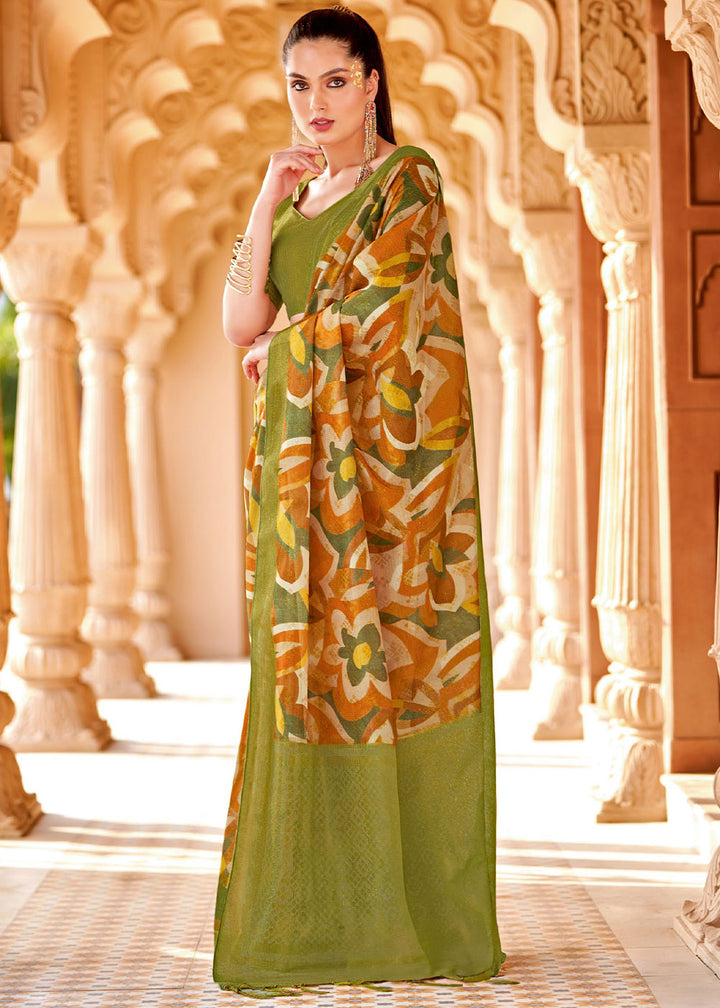 Light Green Floral Printed Cotton Silk Saree:Summer Collection