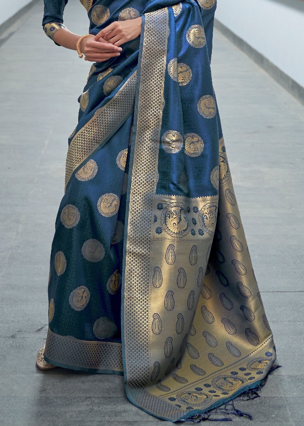 Aegean Blue Woven Banarasi Silk Saree with overall Butti