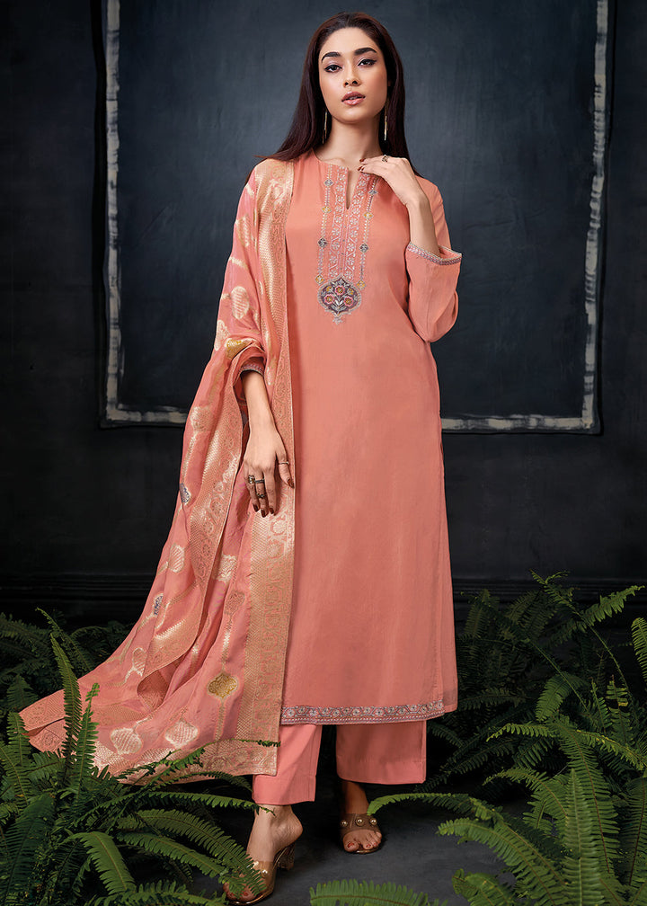 Beautiful Pink Embroidered Organza Salwar Suit