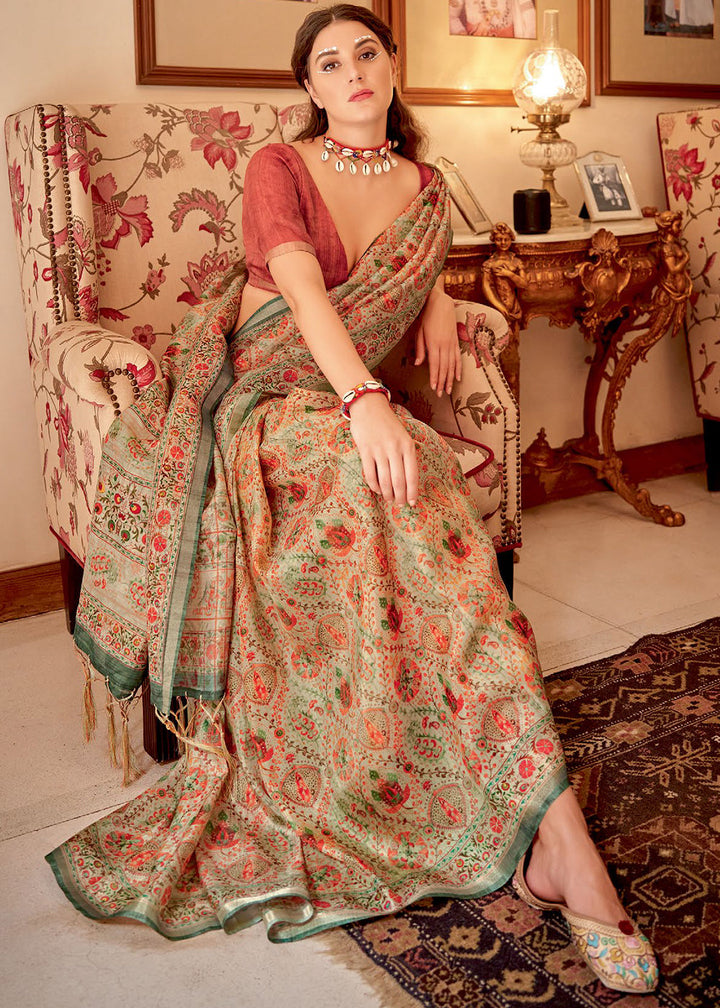 Shades Of Brown Designer Printed Silk Saree
