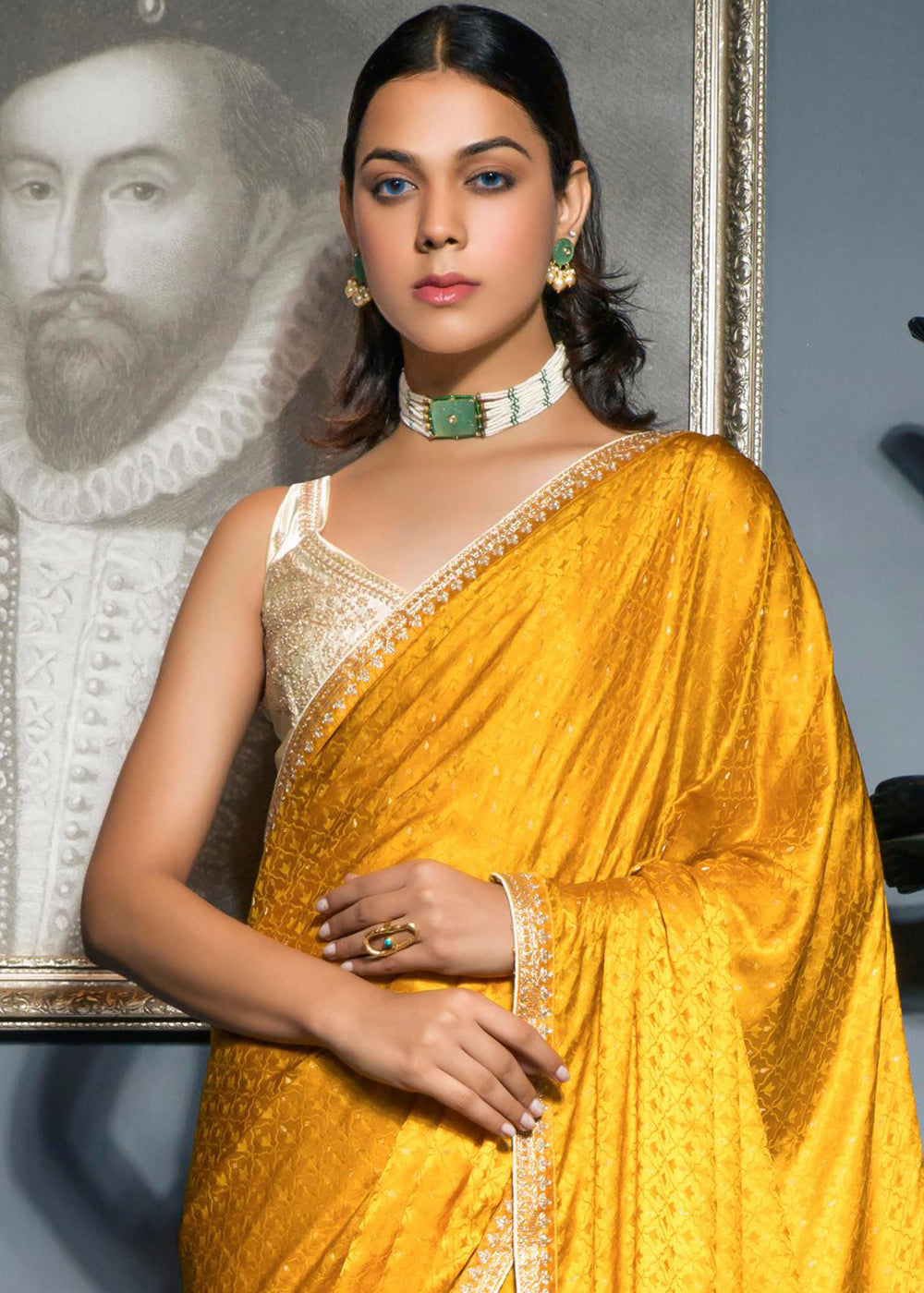 Shades Of Yellow Embroidered Viscose Satin Saree