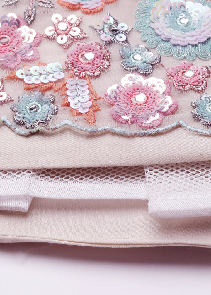 Cream White Net Lehenga Choli with Sequins & Zarkan Embroidery work