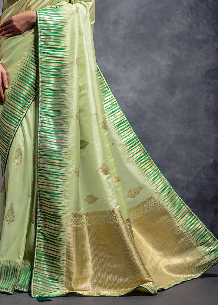 Pastel Green Zari Woven Designer Silk Saree