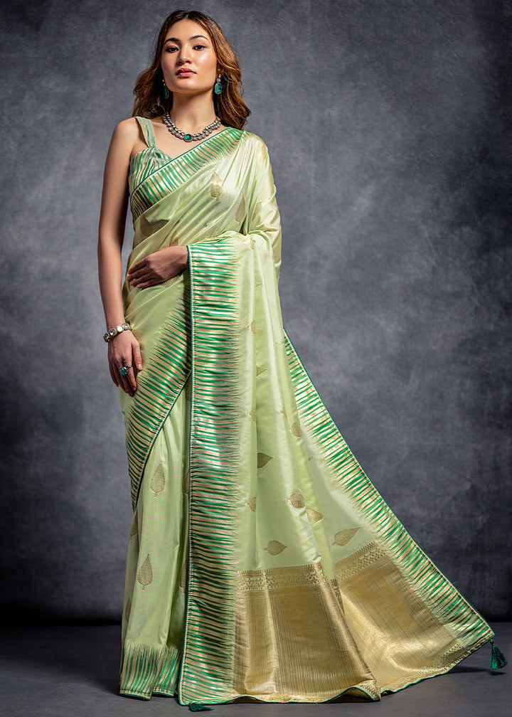 Pastel Green Zari Woven Designer Silk Saree