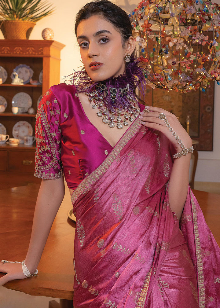 Shades Of Pink Embroidered Viscose Satin Saree