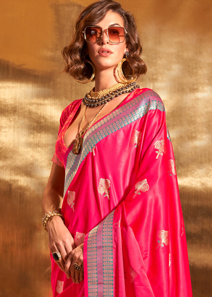 Shades Of Pink Handloom Woven Satin Silk Saree
