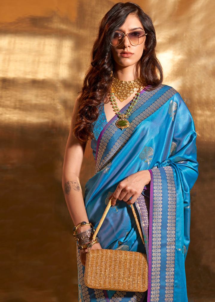 Royal Blue Handloom Woven Satin Silk Saree