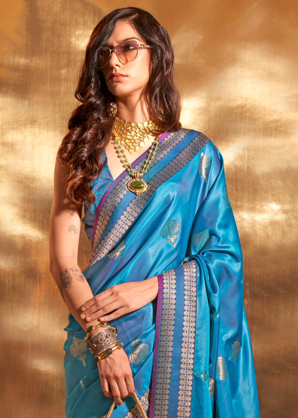 Royal Blue Handloom Woven Satin Silk Saree