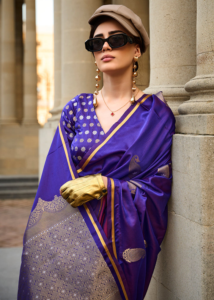 Electric Purple Zari Woven Satin Silk Saree