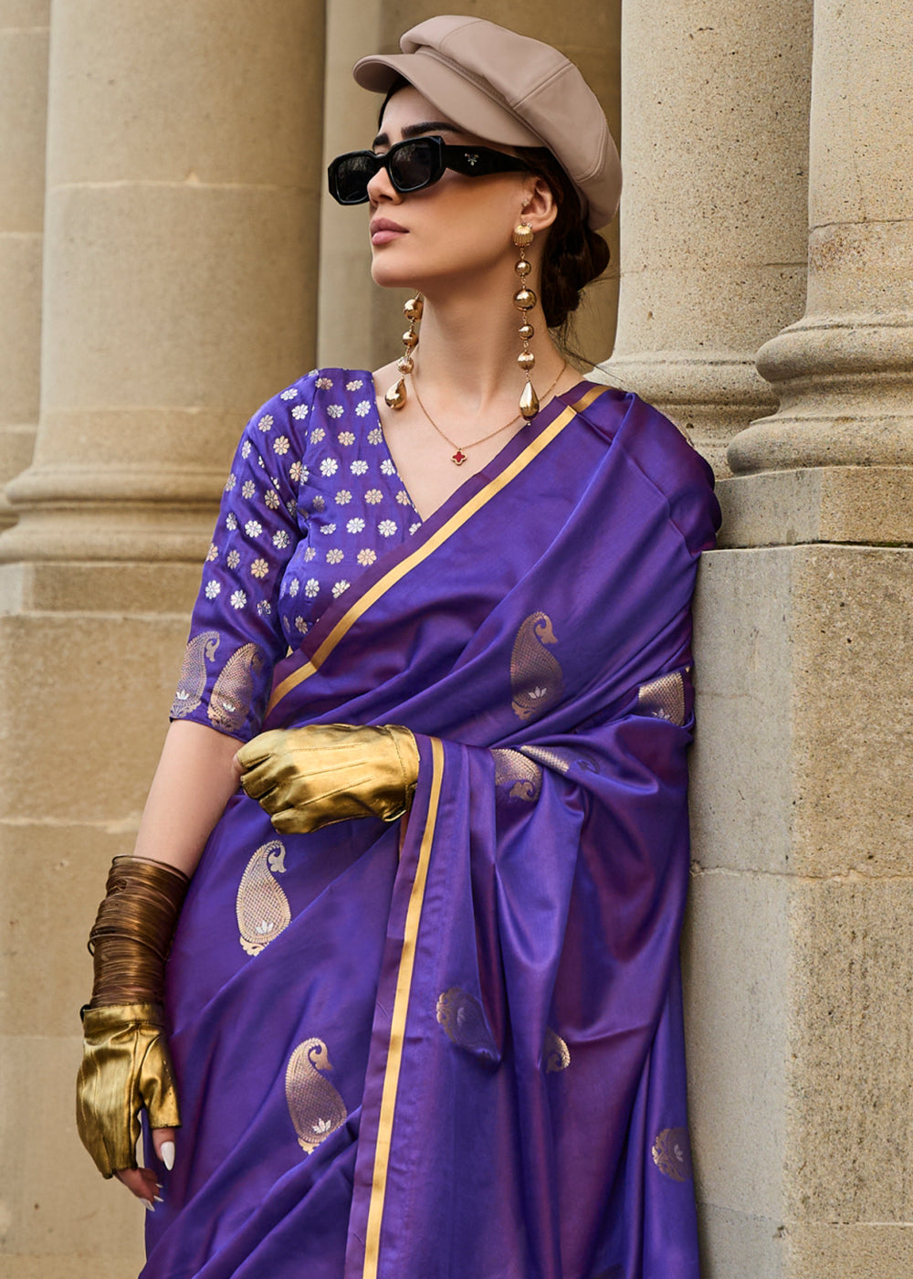 Electric Purple Zari Woven Satin Silk Saree