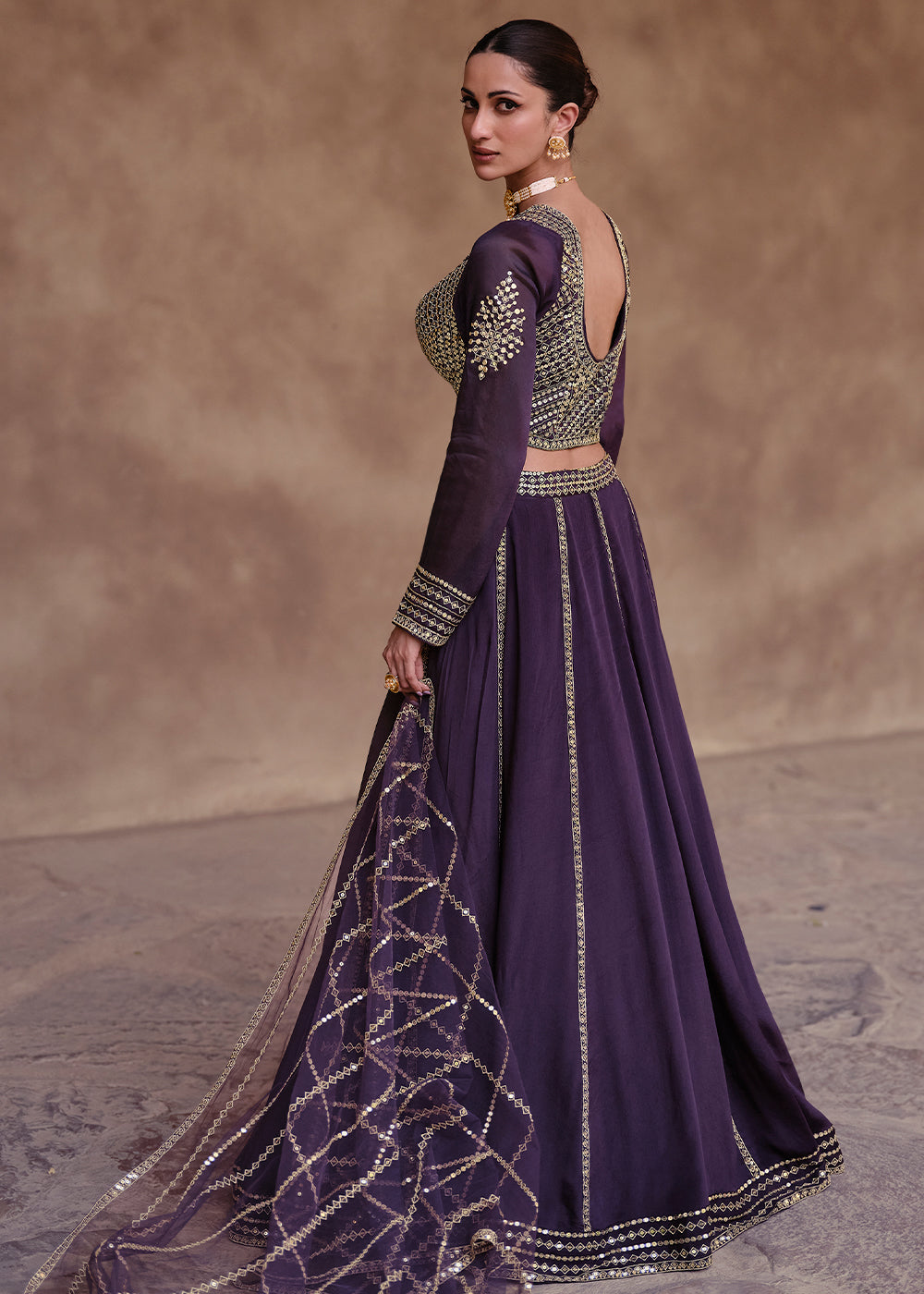 Russian Purple Chinon Silk Ready To Wear Lehenga Choli with Full Embroidery Work