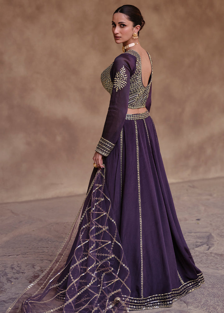 Russian Purple Chinon Silk Ready To Wear Lehenga Choli with Full Embroidery Work