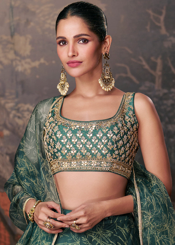 Myrtle Green Ready to Wear Designer Organza Silk Lehenga With Fully Embroidered Choli