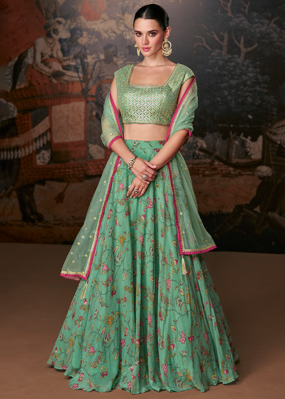 Emerald Green Ready to Wear Designer Organza Silk Lehenga With Fully Embroidered Choli