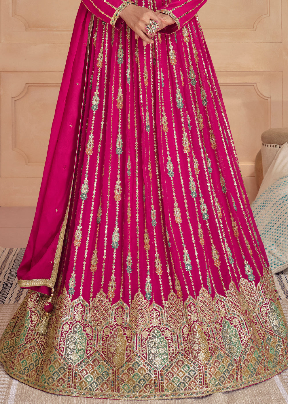 Hot Pink Designer Embroidered Anarkali Suit