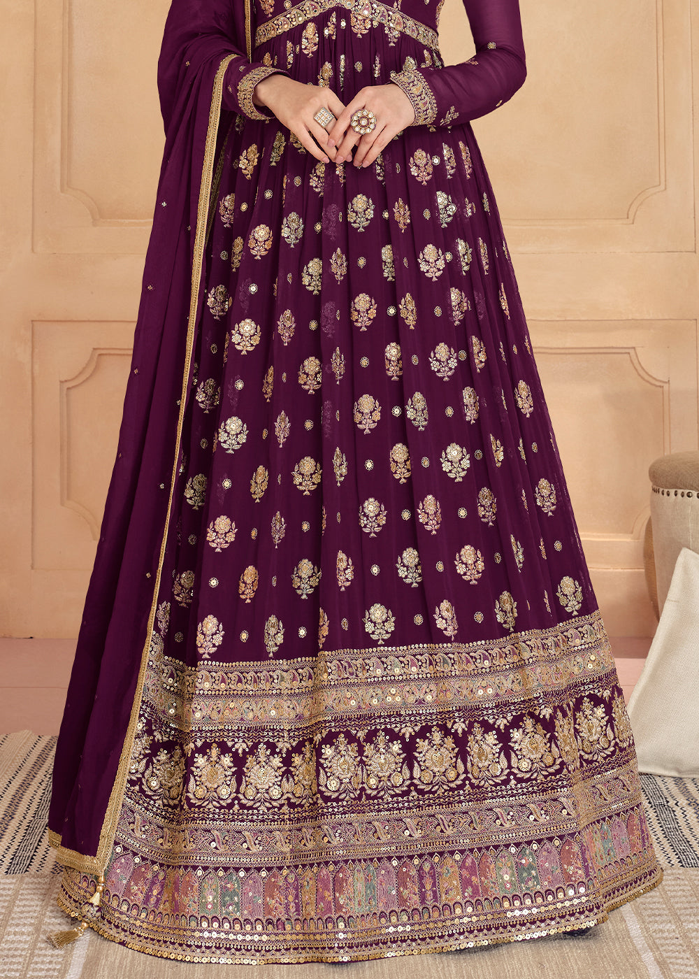 Sangria Purple Designer Embroidered Anarkali Suit