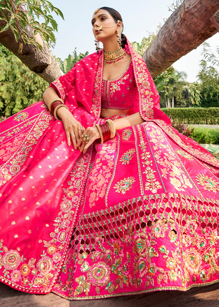 Hot Pink Banarasi Silk Lehenga Choli with Embroidery,Sequence & Weaving work