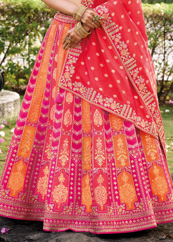 Pink & Red Banarasi Silk Lehenga Choli with Embroidery,Sequence & Weaving work