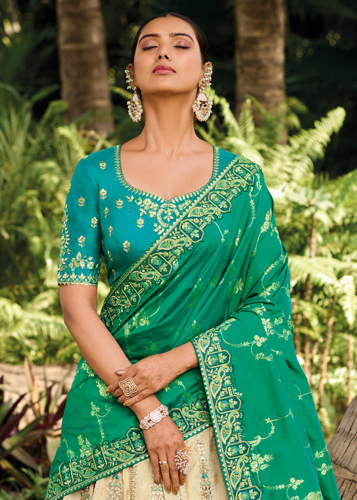 Blue & Green Banarasi Silk Lehenga Choli with Embroidery,Sequence & Weaving work