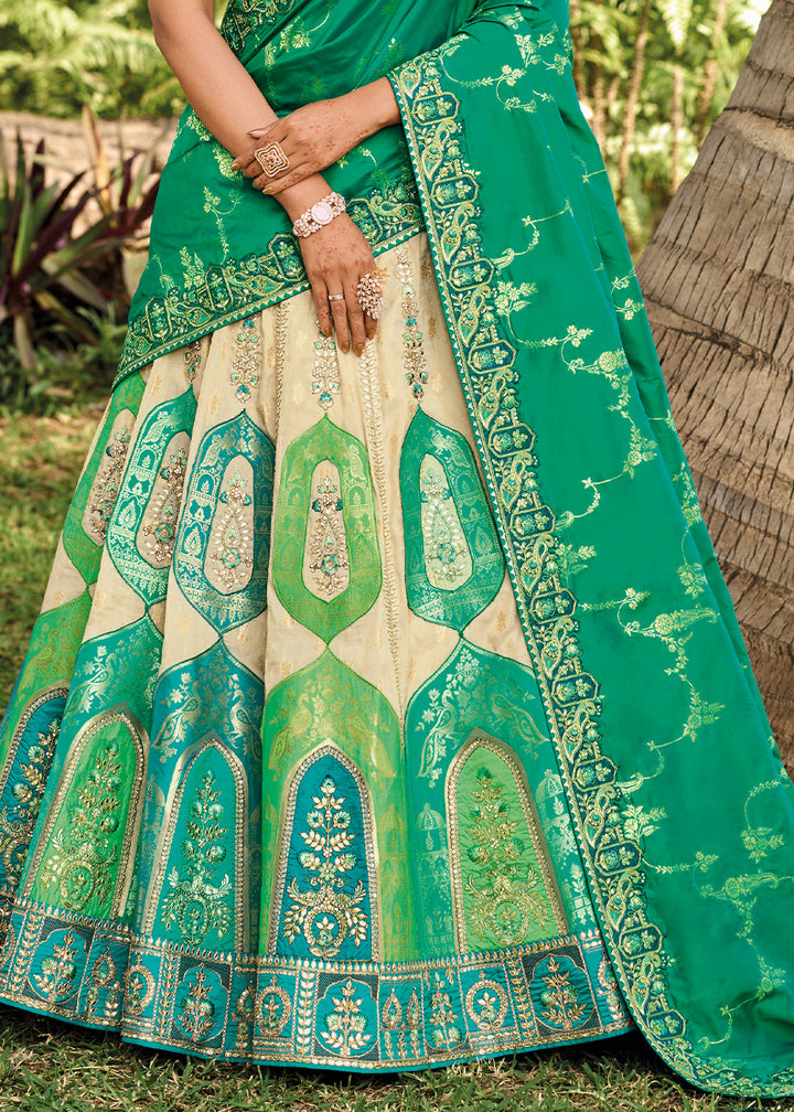 Blue & Green Banarasi Silk Lehenga Choli with Embroidery,Sequence & Weaving work