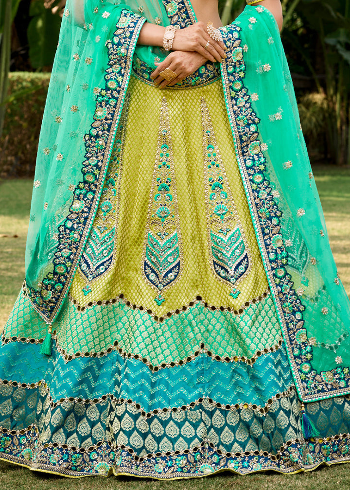 Shades Of Blue Crepe Georgette Lehenga with Embroidery, Thread work & Jacquard Butti all over