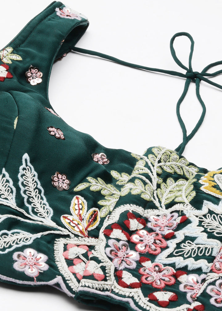 Sacramento Green Georgette Lehenga Choli with Sequins & Thread Embroidery work