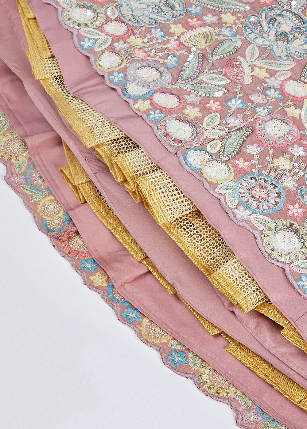 Rose Gold Chiffon Lehenga Choli with Sequins & Thread Embroidery work