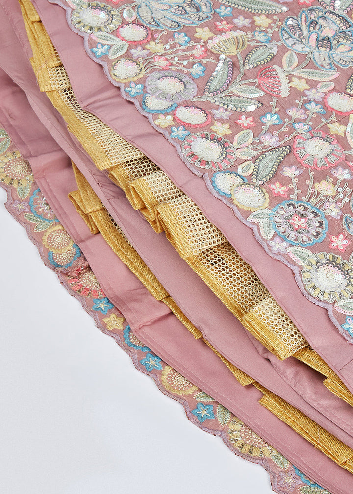 Rose Gold Chiffon Lehenga Choli with Sequins & Thread Embroidery work