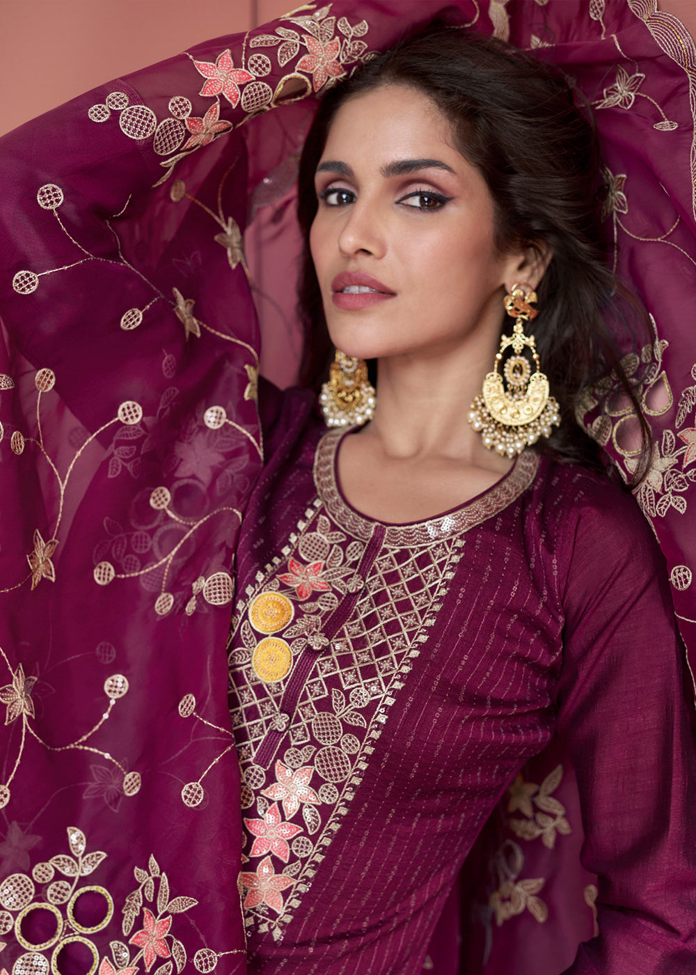 Jam Purple Embroidered Silk Salwar Suit