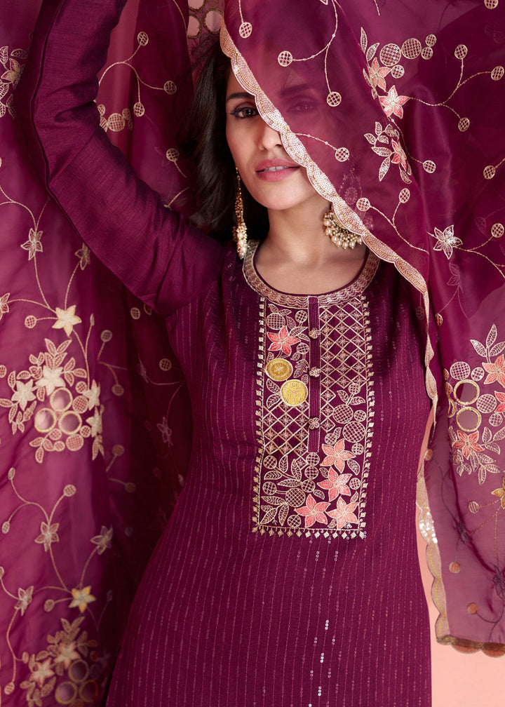 Jam Purple Embroidered Silk Salwar Suit