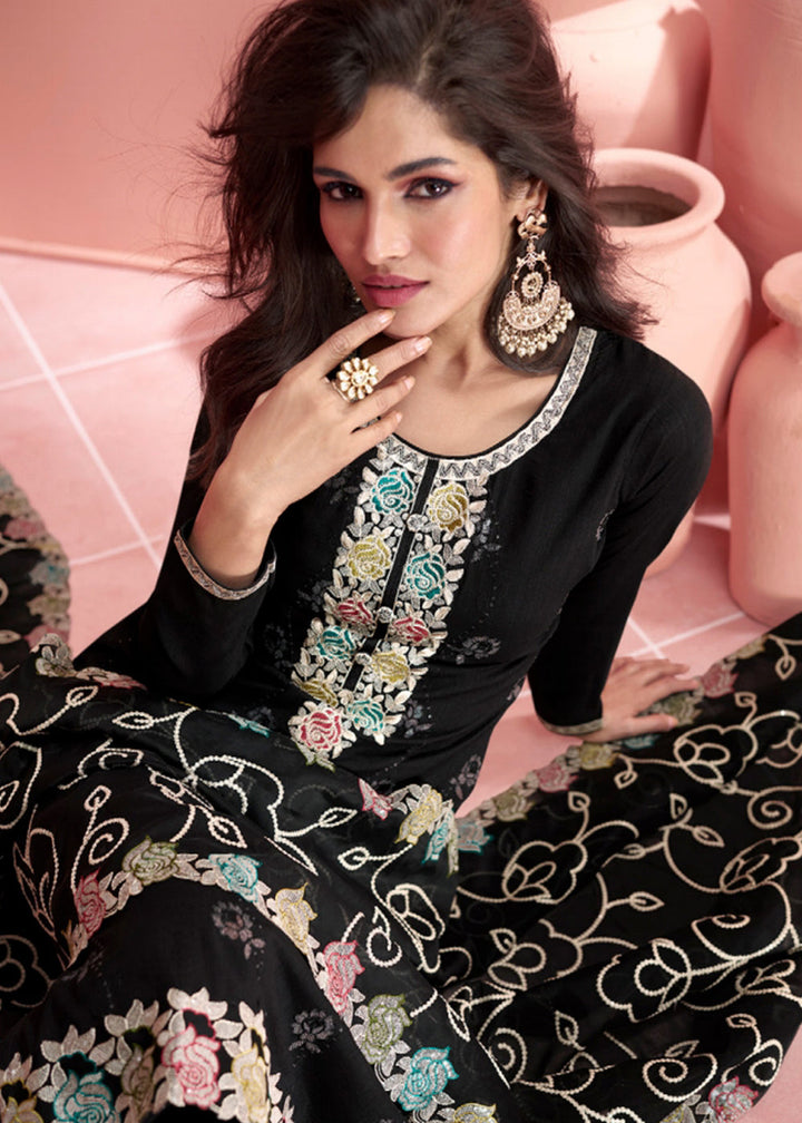 Pebble Black Embroidered Silk Salwar Suit