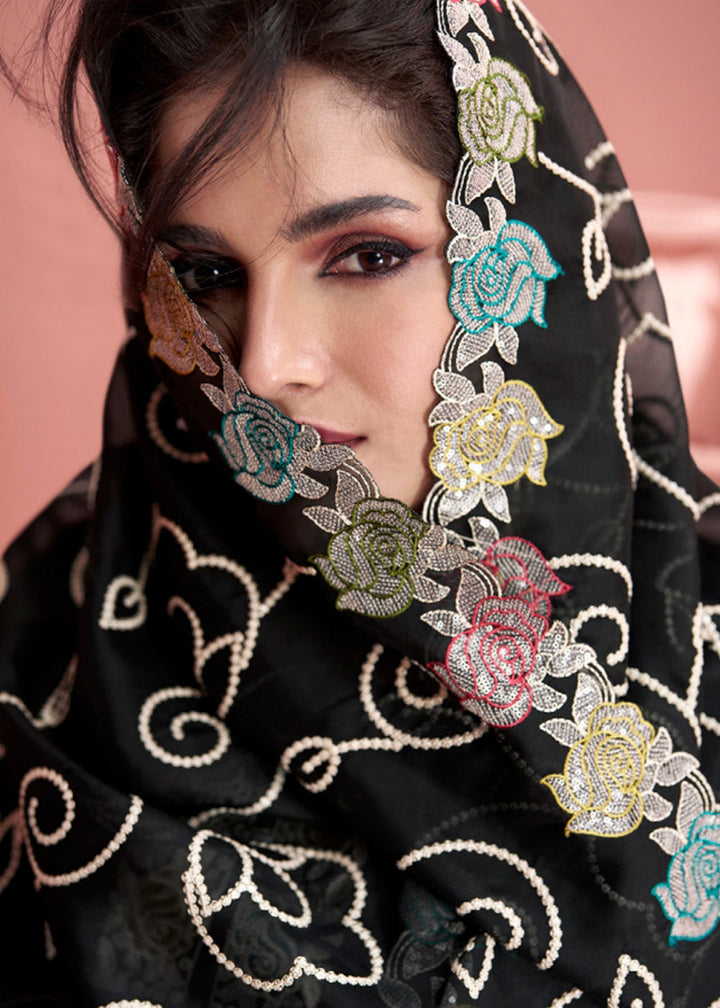Pebble Black Embroidered Silk Salwar Suit