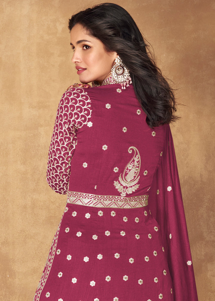 Hibiscus Purple Embroidered Silk Top & Skirt Set with Dupatta