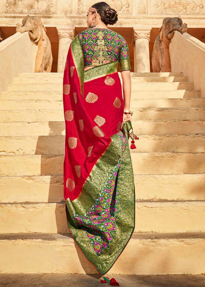 Chili Red Woven Banarasi Patola Silk Saree with Embroidered Blouse