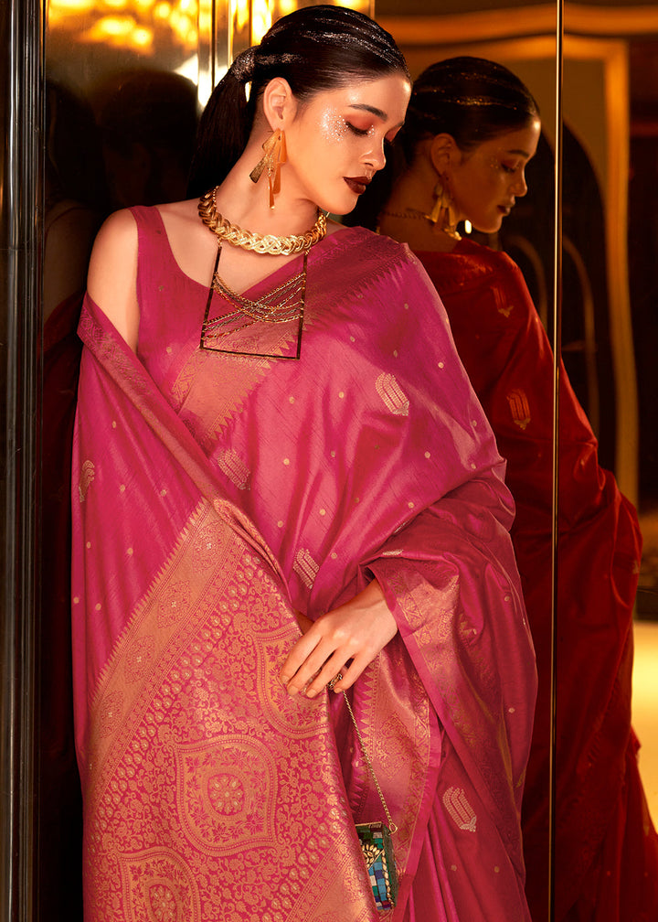 Cerise Pink Zari Woven Banarasi Silk Saree