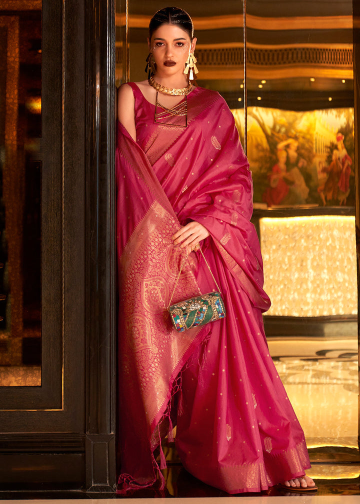 Cerise Pink Zari Woven Banarasi Silk Saree