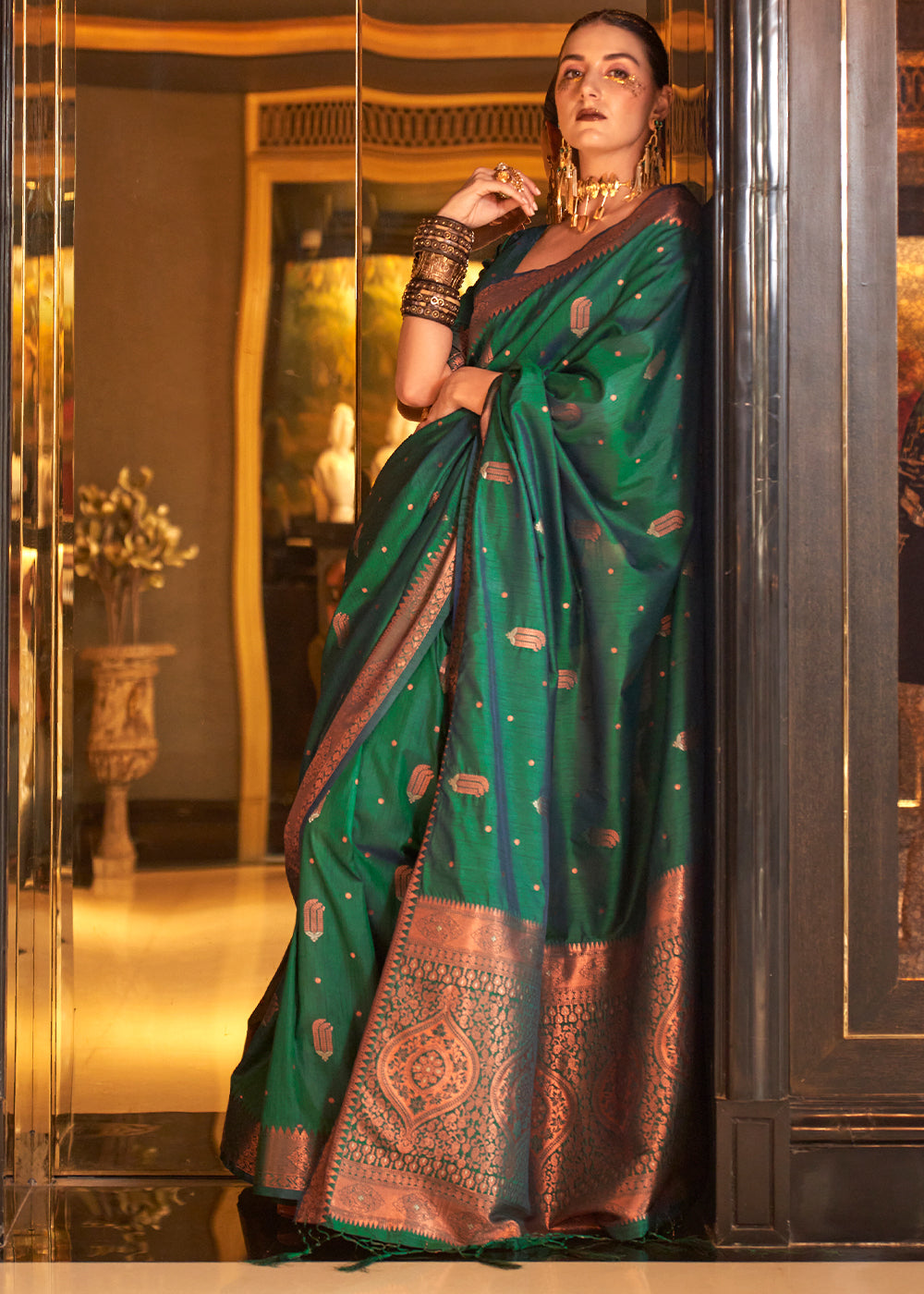 Viridian Green  Zari Woven Banarasi Silk Saree