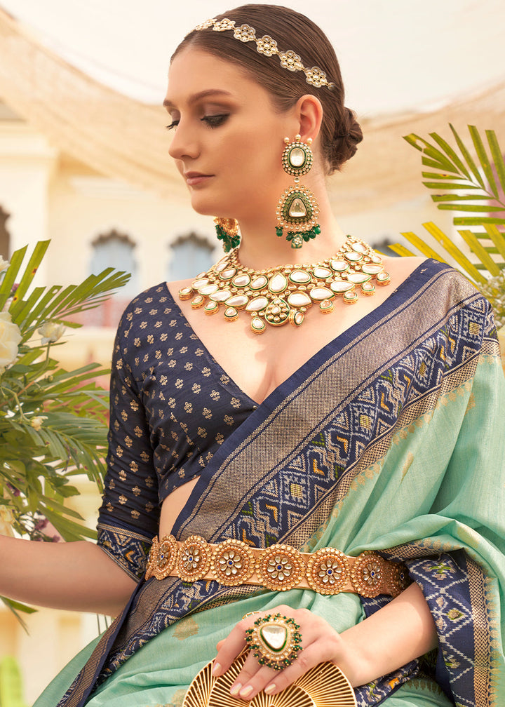 Blue & Green Printed Patola Silk Saree