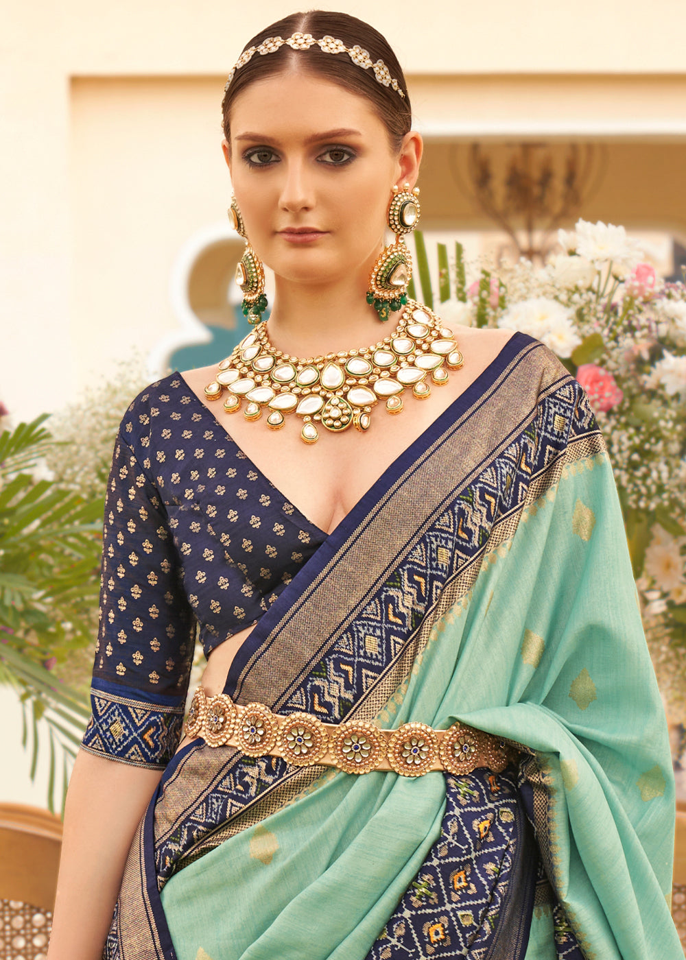Blue & Green Printed Patola Silk Saree