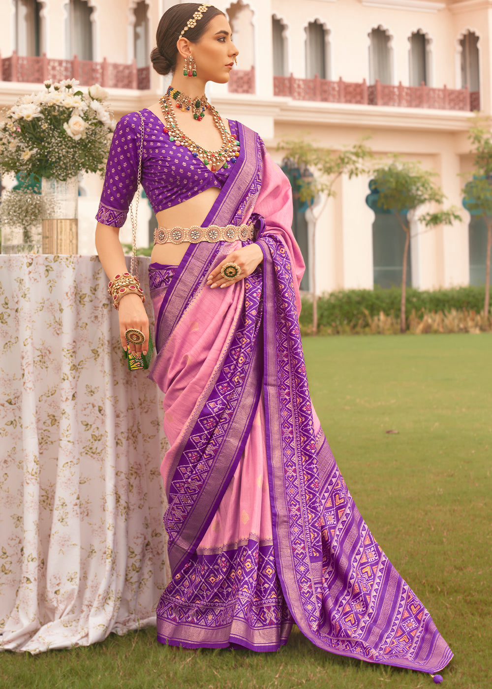 Pink & Purple Printed Patola Silk Saree