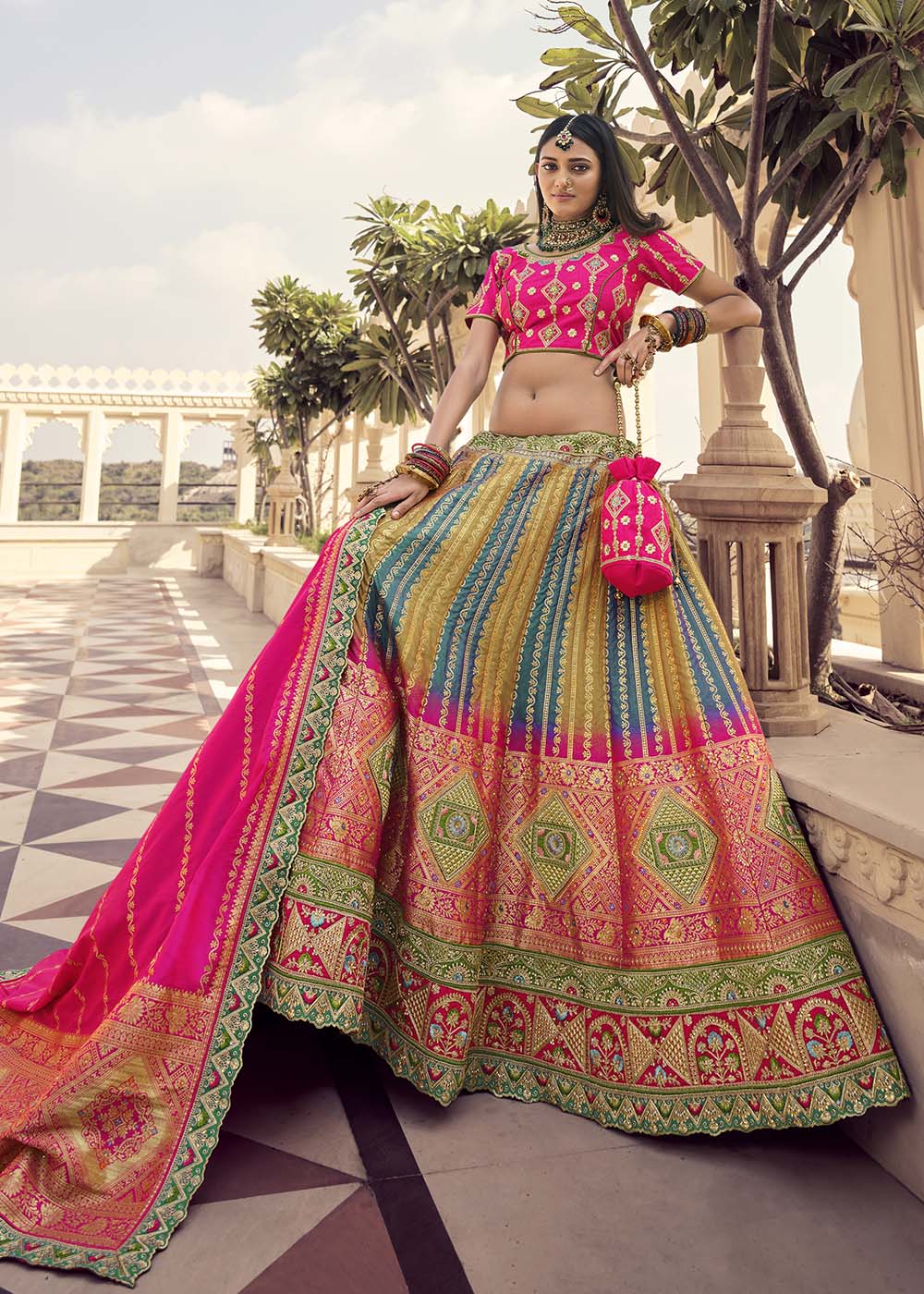 Multi Colour Banarasi Silk Lehenga Choli with Heavy Embroidered work