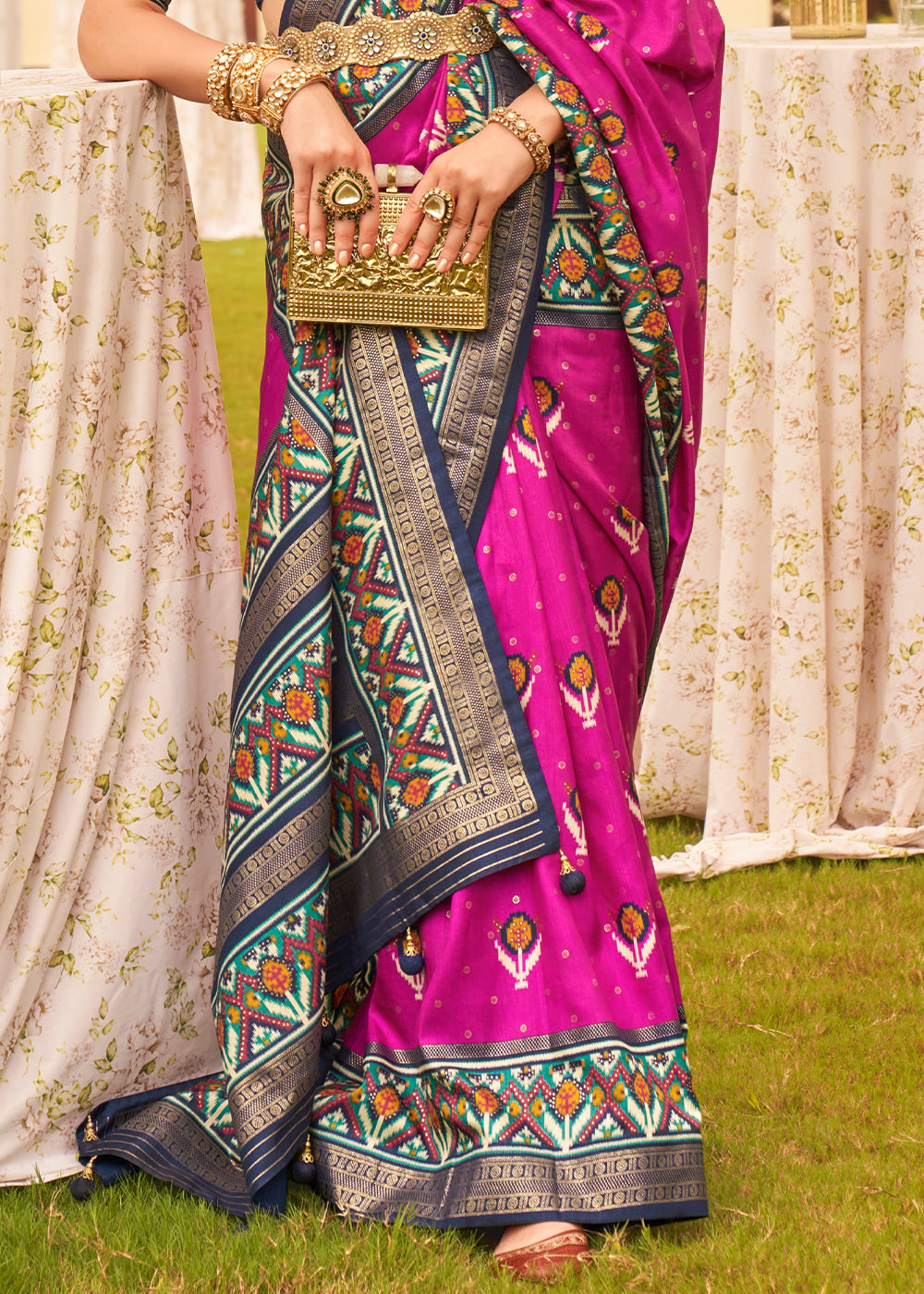 Magenta Pink Printed Patola Designer Silk Saree