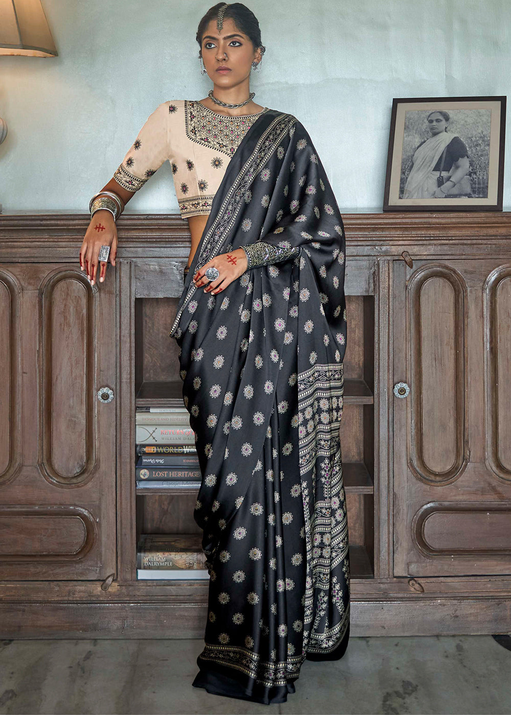 Cool Black Gajji Silk Saree with Embroidery Blouse