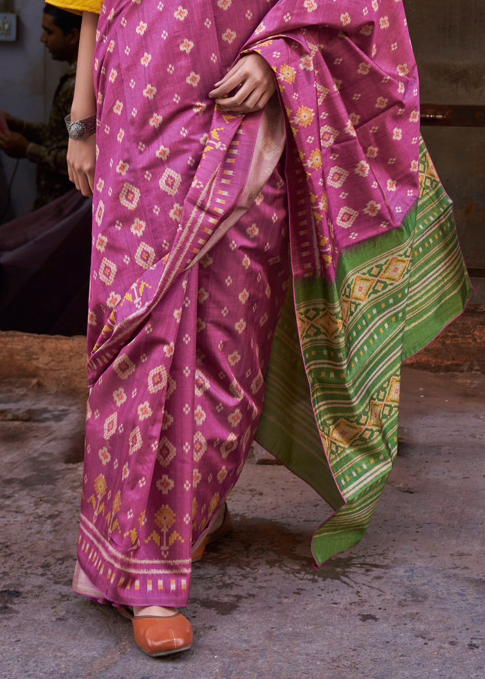 Fandango Pink Ikkat Silk Jaipuri Saree with Embroidery Designer Blouse