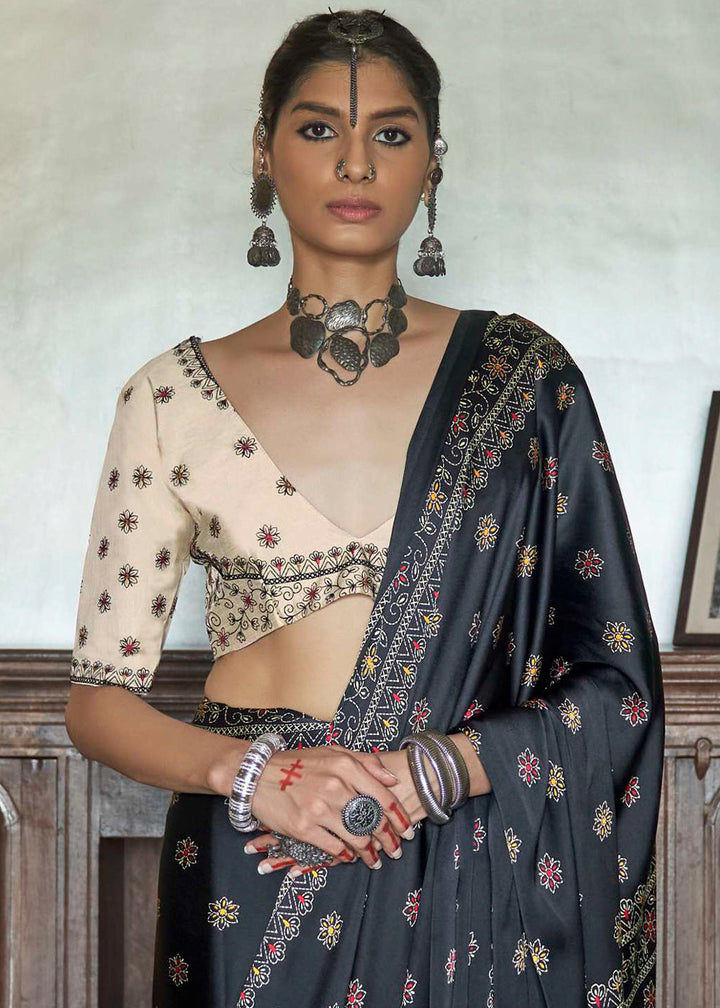 Raven Black Gajji Silk Saree with Embroidery Blouse