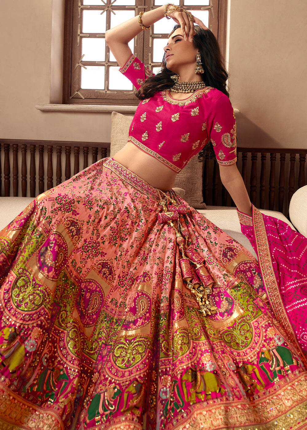 Shades Of Pink Heavy Embroidery Banarasi Silk lehenga Choli