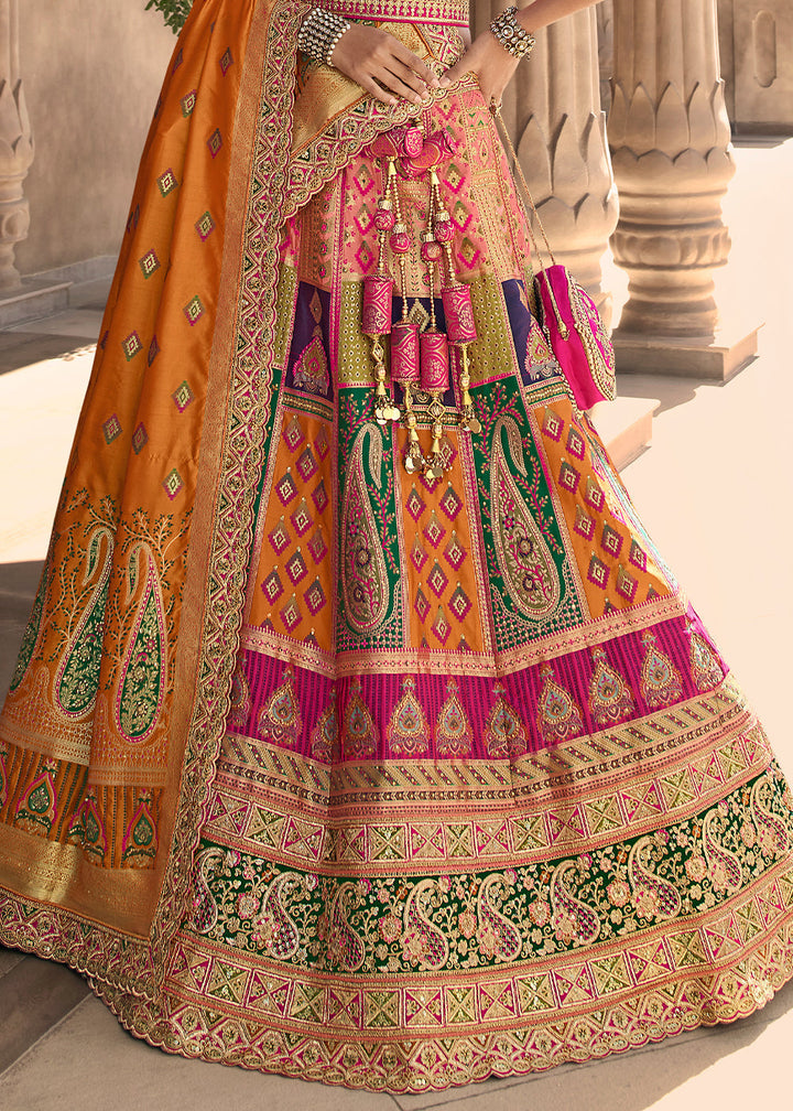 Multicolored Heavy Embroidery Banarasi Silk lehenga Choli