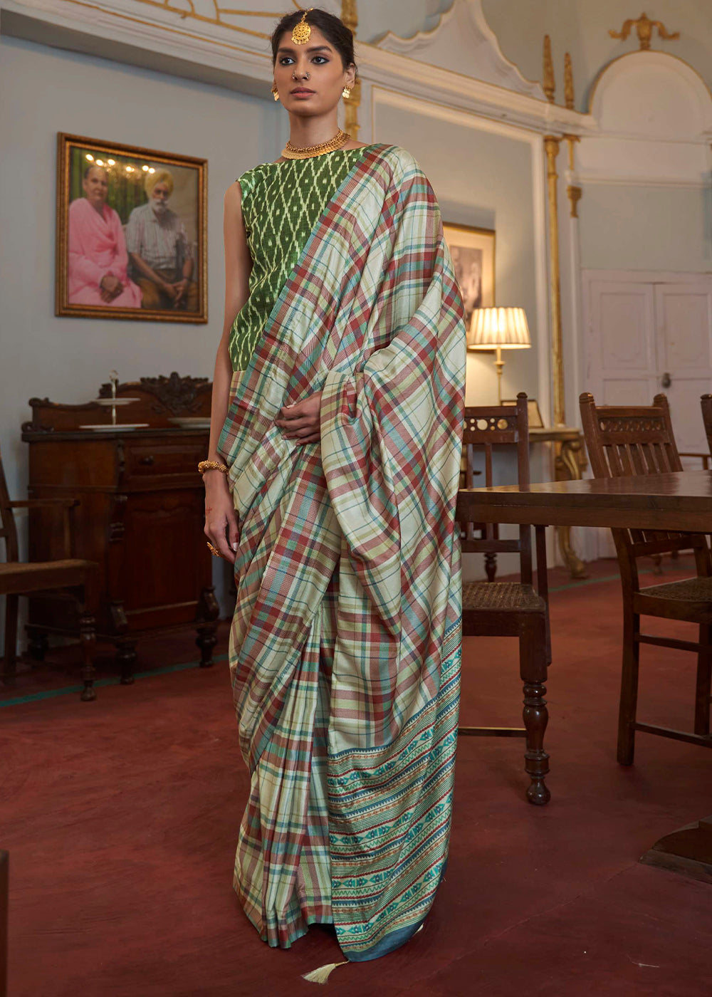 Shades Of Green Printed Silk Saree