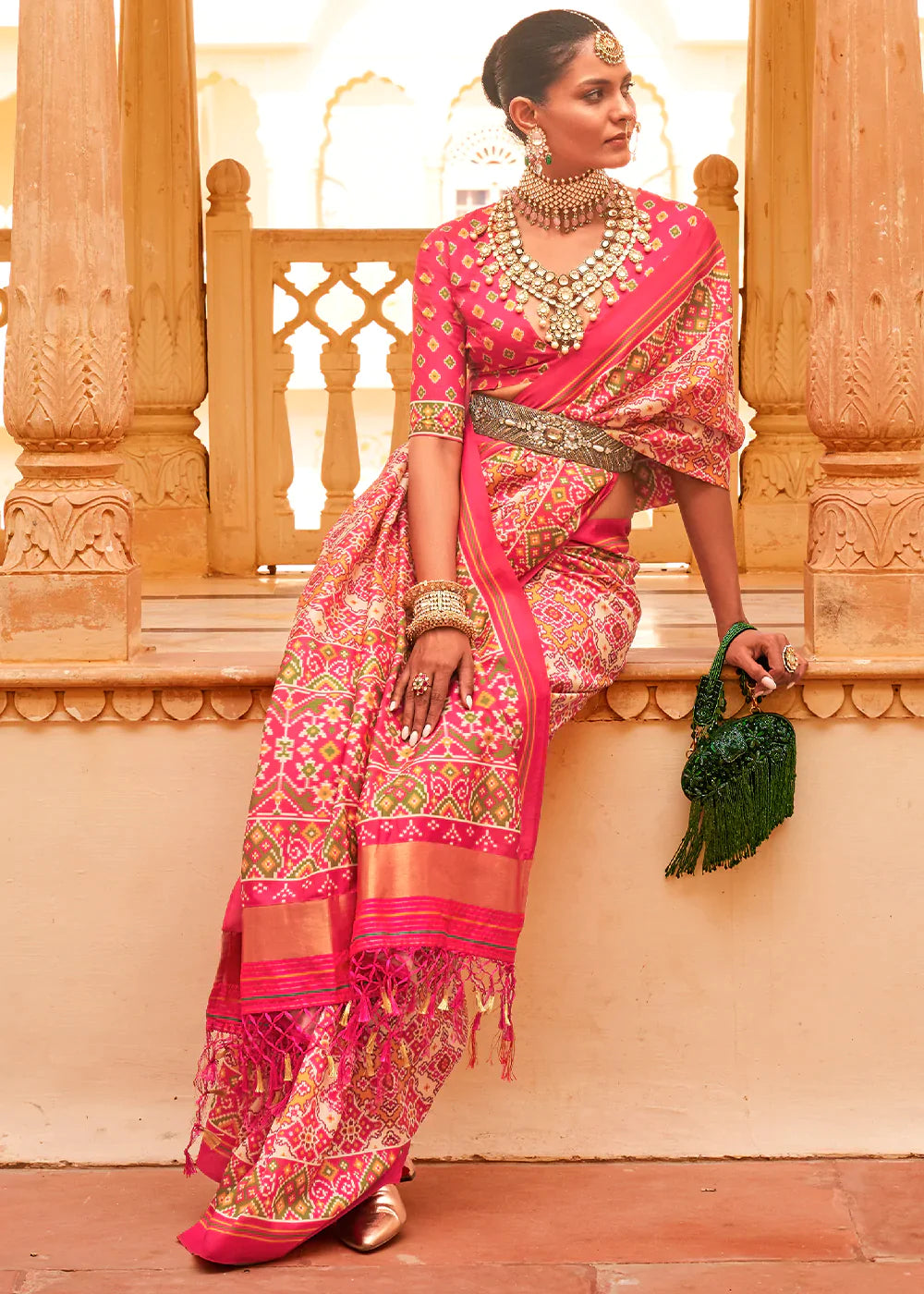 Shades Of Pink Printed Patola Tussar Silk Saree
