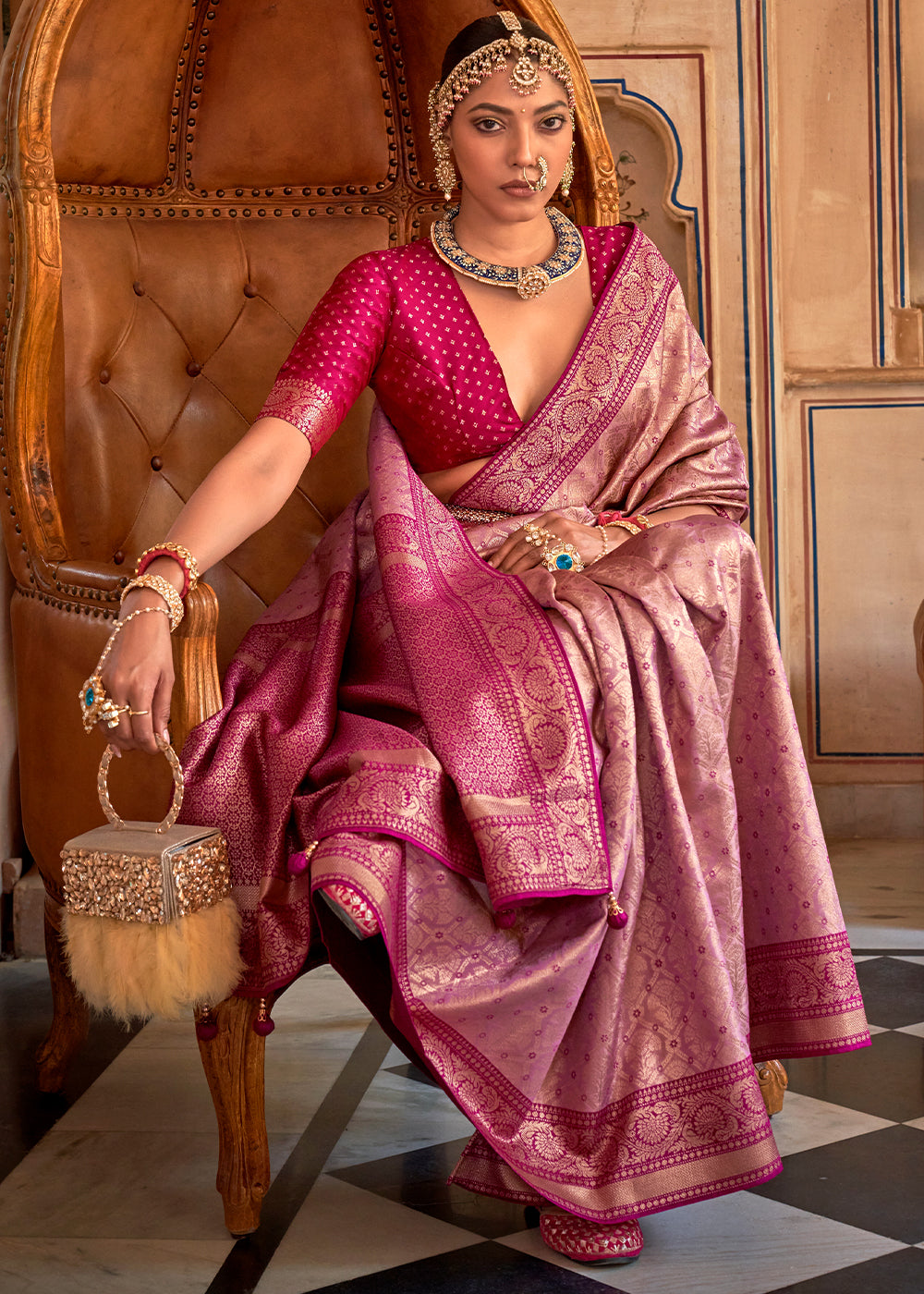Shades Of Purple Zari Woven Banarasi Silk Saree